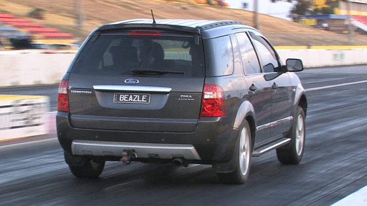 Ford Territory with aftermarket exhaust system on race track